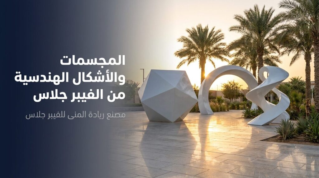 مجسمات وأشكال هندسية من الفيبر جلاس في ساحة خارجية — مصنع ريادة المنى بالمدينة المنورة